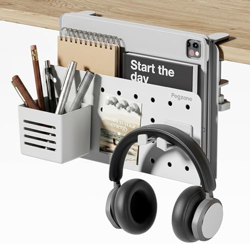 Under Desk Storage Organizer, Laptop Holder for 0.4"-2.2" Desk Edge, White