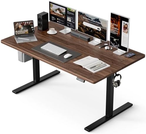 Grandder 55x32 Large Electric Standing Desk, Height Adjustable Computer Desk with 2 Memory Presets, 31.5" Deep Desktop Sit Stand Desk Home Office Desk Workstation Table with Hooks, Walnut