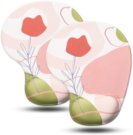 JIKIOU Ergonomic Mouse Pad with Gel Wrist Rest 2 Pack, Portable Small Rose