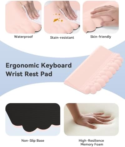 Pink Cloud Wrist Rest for Keyboard and Mouse, Desktop Keyboard Riser Pad