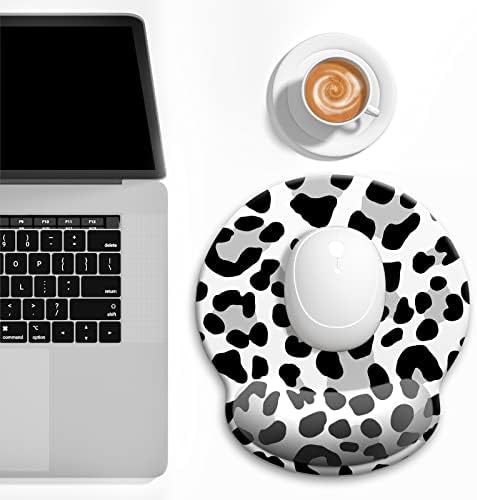 Ergonomic Mouse Pad with Wrist Support, White Leopard Memory Foam Wrist Rest Mouse Pads, Cute Computer Laptop Office Accessories Decor, Pain Relief Mousepad for Work Gaming Women Girls
