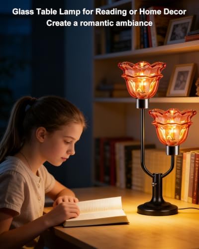 Mid Century Modern Flower Table Lamp Dimmable Red Glass Lamp Gift