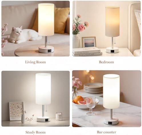 White Bedside Table Lamp for Bedroom - Small Nightstand Lamp for Girls