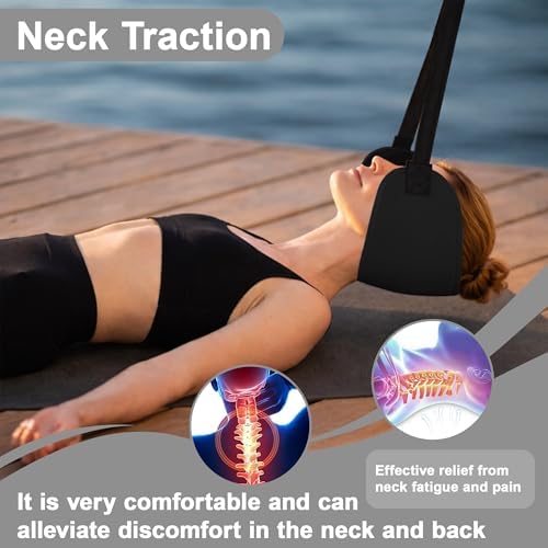 SPRING SEAON Neck Hammock Cervical Traction Device with Ear Pads, Black