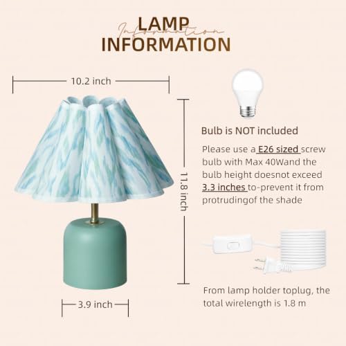 Cute Small Table Lamp, Modern Bedside Nightstand Lamp with Flower Fabric Lampshade,Solid Wood Base Blue Mini Lamp for Bedroom Home Office Decor (Without Buld)