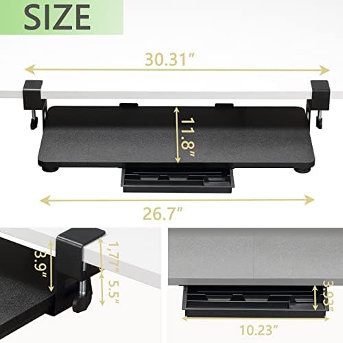 ETHU Under Desk Keyboard Tray with C-Clamp, 26.77x11.81", Black