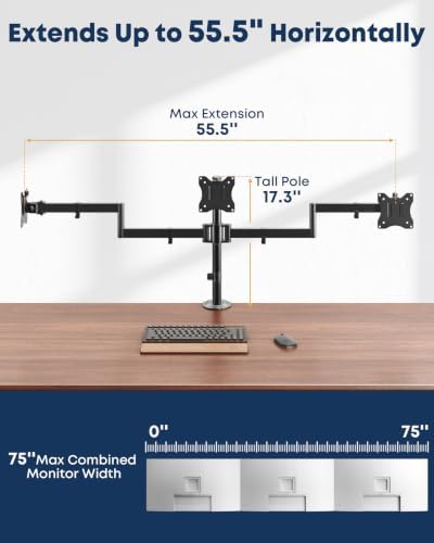 Triple Monitor Desk Mount for 13-27 Inch Screens, VESA 75/100