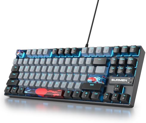 Owpkeenthy 75% Mechanical Gaming Keyboard with Red Switch, RGB Backlit Keyboard, 87 Keys Compact TKL Wired Computer Keyboards for Laptop PC Gamer Xbox PS (Grey/ 87 Red Switch)