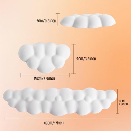 Keyboard Wrist Rest Mouse Wrist Support Set, Cloud Keybroad Wrist Rest Pad with Non-Slip PU Base, Memory Foam Wrist Rest for Pain Relief Computer Laptop Gaming Home Office, White