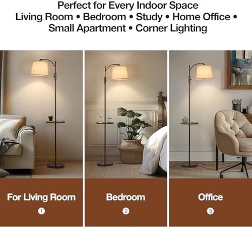 AIDENOEY Brown Floor Lamp with Table, Dimmable Standing Lamp, Living Room