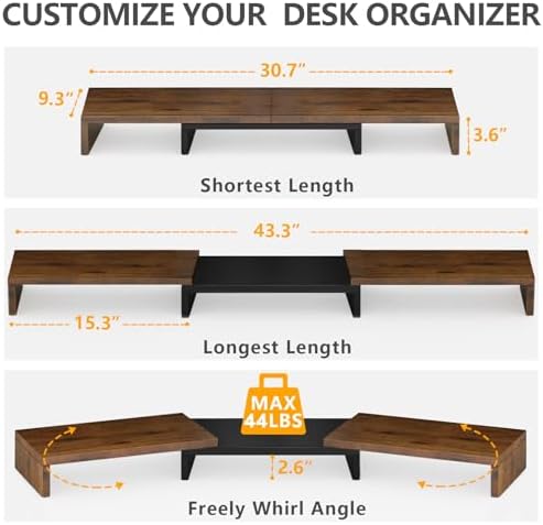 TAVR Dual Monitor Stand Riser, Wooden Computer Monitor Stand for 2 Monitors