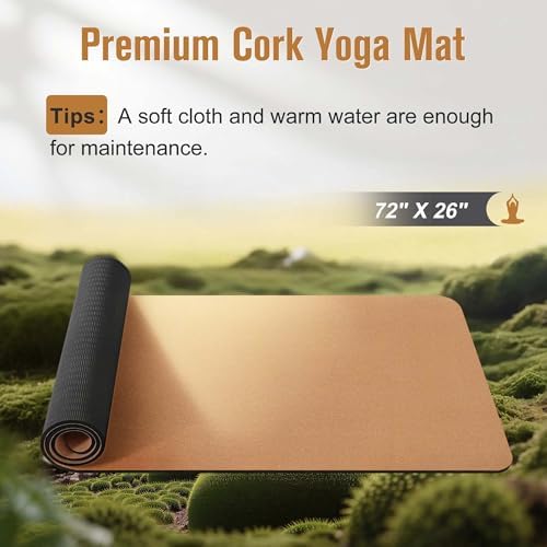 Umineux Cork Yoga Mat 1/4 & 2/5 Inch Thick 72 x 26 in