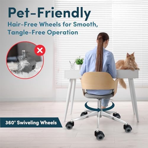 HOPES Office Chair Wheels Replacement Set of 5 – Heavy Duty Rubber Casters, Smooth & Quiet Rolling for Hardwood Floors and Carpet, Universal Stem, No Floor Mat Needed (Double Grey, 2inch-660lbs)