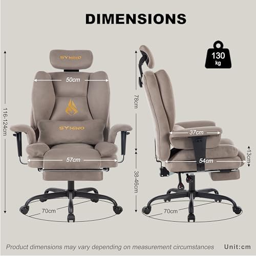 Symino Gaming Chair with Foot Rest, Unique Up/Down Armrests, Twill Fabric Ergonomic High Back Chair, 155° Recline Solid Color Computer Desk Chair, Light Coffee