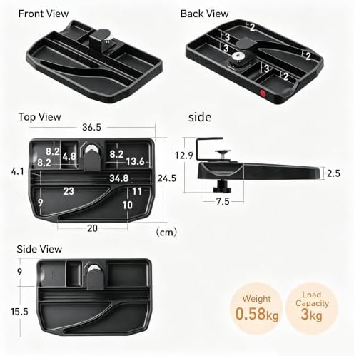 Clamp-On Under Desk Organizer, 360° Swivel Tray & 5-Height Keyboard Tray, No-Drill Mount, Hidden Mouse Pad Storage, Fits 0.59-1.57" Desks, Black/Gray-White, Black, Single Storage Tray