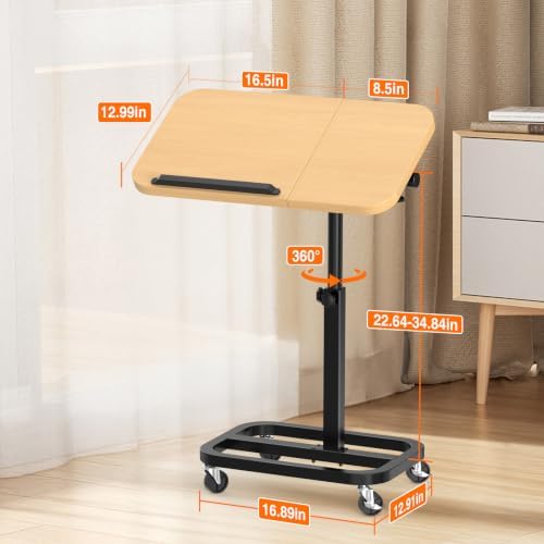 Portable Rolling Over Bed Laptop Desk, Adjustable Height and Tilt for Home