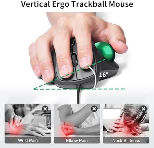 SANWA Wired Trackball Mouse, USB-C/A, Silent Clicks, Programmable, Green