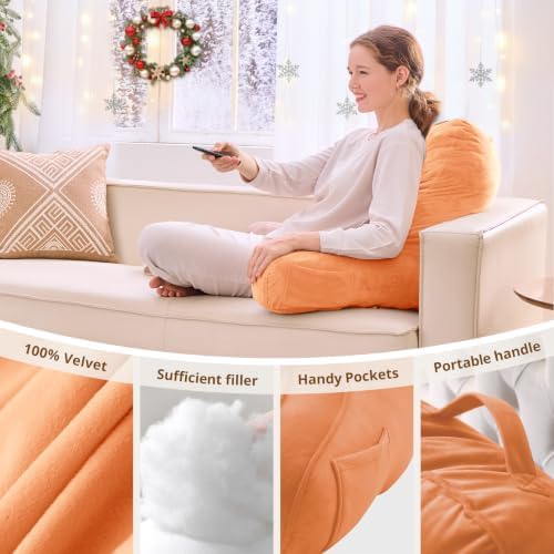 Sasttie Reading Pillow for Bed, Back Pillow for Sitting Up, Orange
