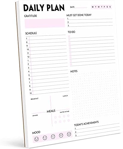 Daily Planner Notepad - Tear-Off Daily Planning Pad, Organizer with To Do Lists, Schedule, Appointment, Productivity Tracker, 50 Undated Sheets, 8.5 x 11 in