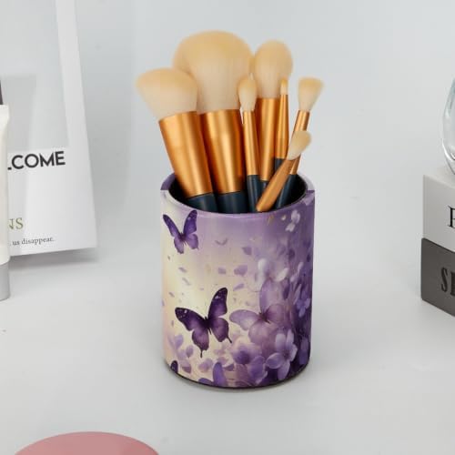 Leather Pen Holder for Desk, Butterfly Floral Pencil Cup Pen Organizer Makeup Brush Holder for Office Home Kids Countertop Desk Accessory Storage