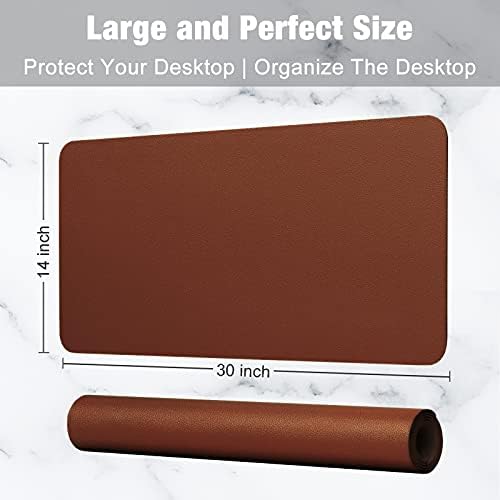 Hsurbtra Desk Pad, 30" x 14" Dual Side PU Leather Desk Mat, Waterproof Non-Slip Desktop Blotter Protector, Large Mouse Pad for Laptop Keyboard Office Home, Brown & Grey
