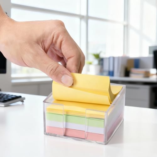 3x3 Inch Acrylic Sticky Note Holder, Crystal Clear Sticky Note Dispenser for Dorm Room Home and Office Acrylic Desk Organizer