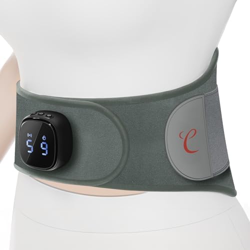 Comfytemp Cordless Portable Heating Pad with Massager for Lower Back Soothing, 9 Heat 5 Vibration 3 Intensity App Control, Rechargeable Cordless Wireless Heated with ifts for Mom Dad Senior, Grey