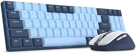 Redragon BS8773 Wireless Keyboard and Mouse Combo, 78 Keys 2.4Ghz Wireless Low-Profile Mechanical Red Switch Keyboard w/Slim Compact Design & Single Blue Backlit, Comfort Grip 2400 DPI Max Mouse