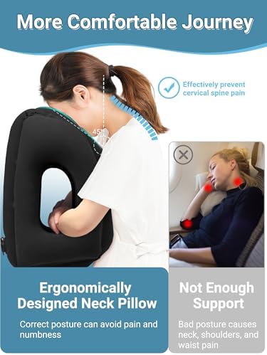Maliton Inflatable Travel Pillow for Airplane (Black)