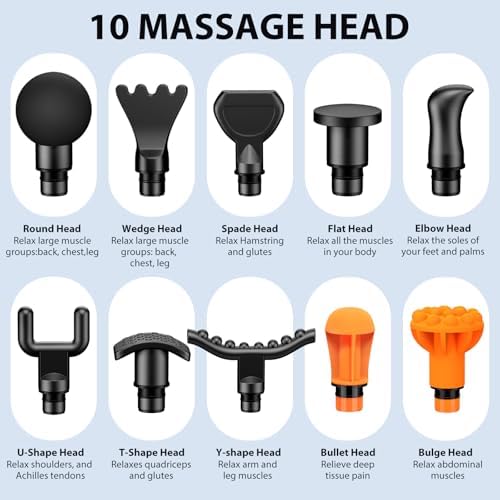 TOLOCO Massage Gun, Back Massager 10 Replacement Head for Pain Relief Deep Tissue, Percussion Massage Guns 7 Speed Level Super Quiet Electric Massager Fathers Day Dad Gifts, Carbon