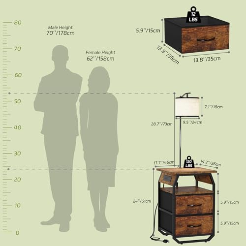 runjuly Floor Lamp with Table, End Table with Light and Charging, Rustic