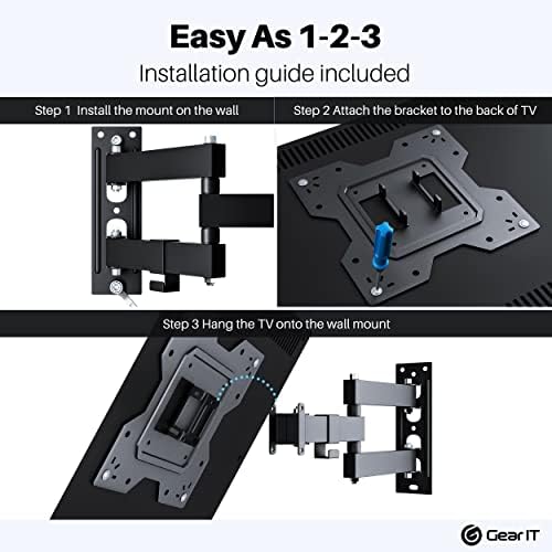 GEARit TV Wall Mount/Monitor (TVs 23 to 43 inch) Up to 66lbs - Full Motion Swivel, Tilt, Articulating Arm, Vesa 75 100 200