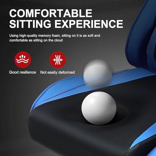 GTPLAYER Gaming Chair with Footrest, Ergonomic Computer Game Desk Chair, Reclining Gamer Chair Seat Height Adjustment, Swivel Rocker with Headrest and Lumbar (Blue)