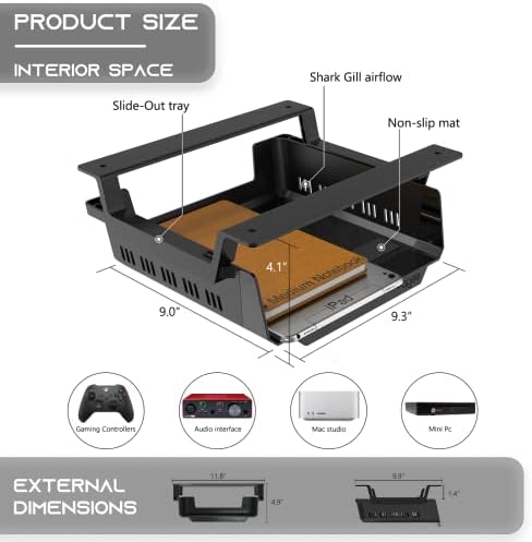 YaGee Under Desk Shelf, 2 Pack, Self-Adhesive Device Storage, Great Desktop Organizer Drawer for Work Stations, Stand Up Desks, Gaming Battlestations with Cable Management Raceway