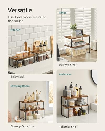 SONGMICS Cabinet Organizer Shelf, Set of 2 Spice Rack, Kitchen Storage