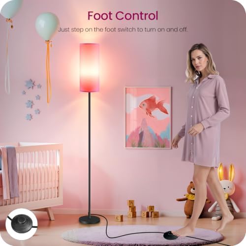 Dimmable Pink Floor Lamp for Living Room with Remote and Foot Switch, Corner Floor Lamp for Bedroom, 64.4" Standing Tall Lamp, 10W 900LM Bulb Included, 3000K-6500K, Linen Shade, FCC Listed P06LD05W1