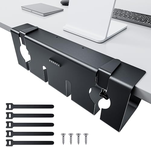 NODOCA No Drill Under Desk Cable Management Tray, 17'' Wire Management, Punch-Free Clamp on, Metal Cable Tray, Wire Organizer Under Desk, Under Desk Basket for Office and Home, Black
