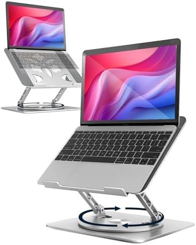 Aoviho 360° Rotating Laptop Stand for Desk | Adjustable, Foldable, Portable Aluminum Ergonomic Riser | Compatible with MacBook, Dell, HP & All Laptops 10-16 inch | Silver