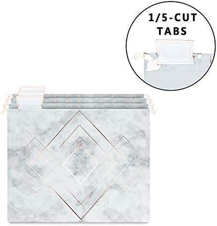Y YOMA 12 Pack Rose Gold Hanging File Folders Letter Size Decorative File Folder Cute Pretty Hanging Folder Organizer for Filing Cabinet Office Home with 1/5-Cut Adjustable Tabs, 3 Marble Design
