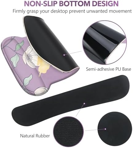 AIMSA Ergonomic Mouse Pad with Wrist Rest and Keyboard Wrist Rest, Ergonomic Memory Foam Wrist Support for Mouse and Keyboard, Easy Typing, Pain Relief, Purple Flower