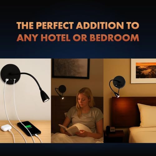 Newhouse Lighting 4.5 in. W x 15 in. H Cole Gooseneck Reading Light in Matte Black with USB-A and USB-C Charging Ports NHRL-CO-BLK, Bedside Lamp for Nightstands, Space-Saving Office Desk Accessory