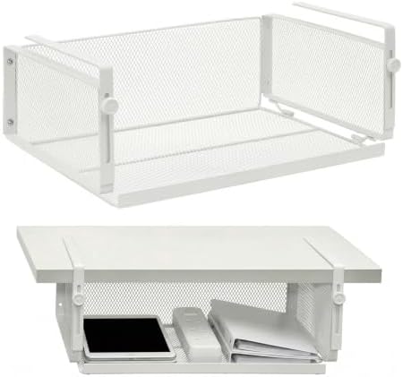White C-Clamp Under Desk Adjustable Carbon Steel Storage Organizer