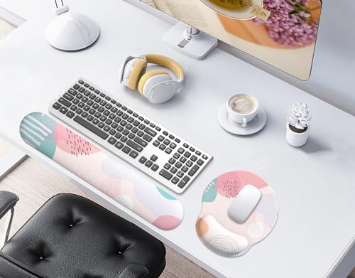 eulps Mouse Pad Wrist Support, Ergonomic Memory Foam Keyboard Wrist Pad & Gel Wrist Rest Set for Computer Keyboard for Easy Typing & Pain Relief for Office & Home (Floral Fantasy Set)