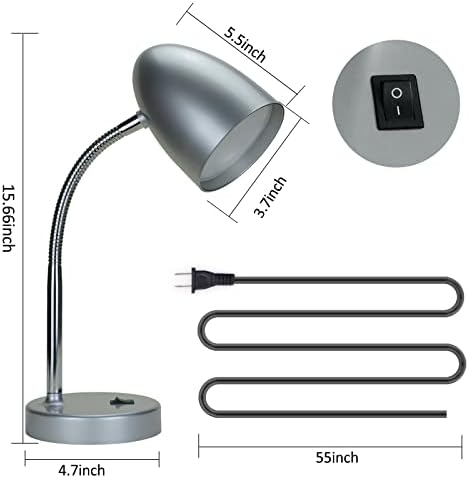 E ENERGETIC LIGHTING LED Desk Lamp, 3.5W 240LM 4000K Cool White Study Lamps for Bedroom and Office, Eye Protection, ETL Listed Silver Table lamp