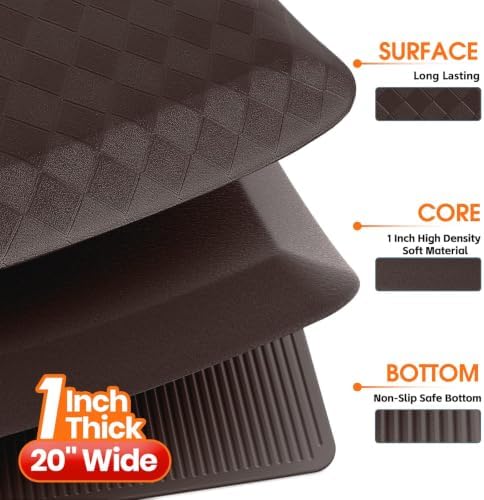 1" Thick Kitchen Mats for Floor, Water Resistant, Chocolate/39 x 20"