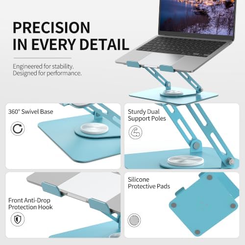 ALASHI Laptop Stand for Desk with 360° Rotating Base, Multi-Angle Adjustable Laptop Stands, Foldable Laptop Riser Compatible with 10 to 17 Inches PC Computer, Blue