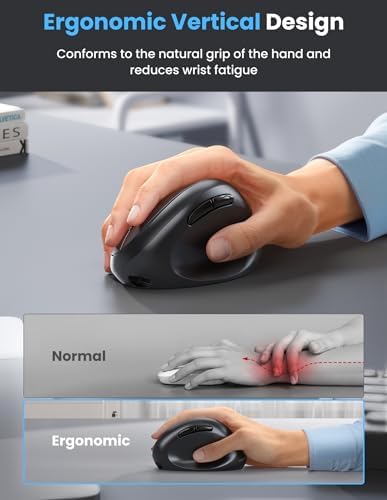 TECKNET Ergonomic Mouse, Bluetooth 5.0/3.0 & USB A, Wireless Vertical Mouse