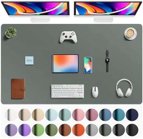 Aothia Faux Leather Desk Mat - Large Mouse Pad, Non-Slip PU Leather Blotter, Waterproof Writing Surface for Office and Home (Jungle Green, 63" x 24")