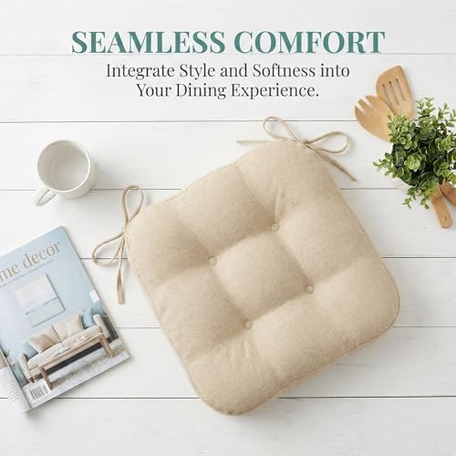 baibu Patented Dual-Layer Dining Chair Cushion, 16.5 x 16.5 x 3.5 in, Beige