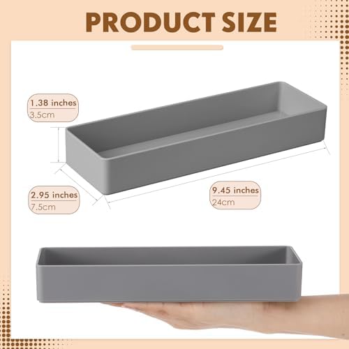 Teling 12 Pcs Grey Plastic Desk Drawer Organizer Pen Tray Shallow